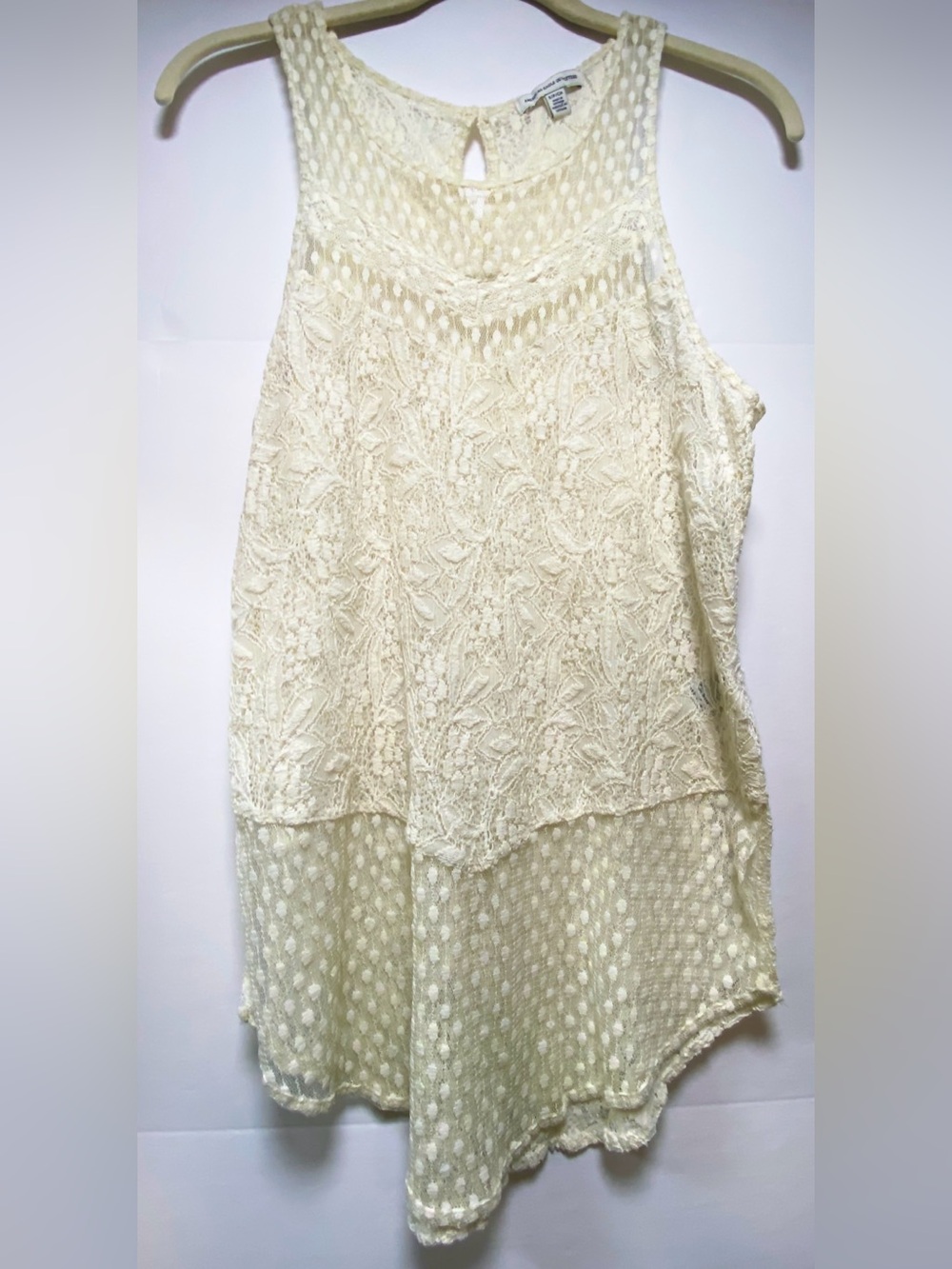 AMERICAN EAGLE OUTTFITTERS-Size S-High Neck, Cream Delicate Lace Look Tank Top